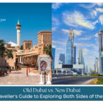 Old Dubai souk and modern skyline contrast