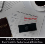 UAE Visa Photo Guidelines with photo size, white background rules, image format, and visa photo requirements